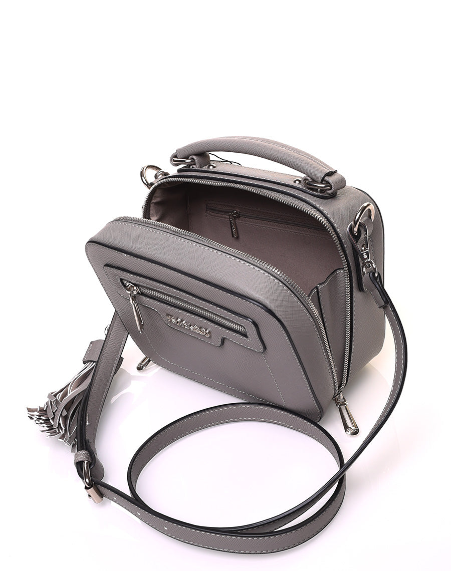 Sac bandoulière carré rigide type mallette gris
