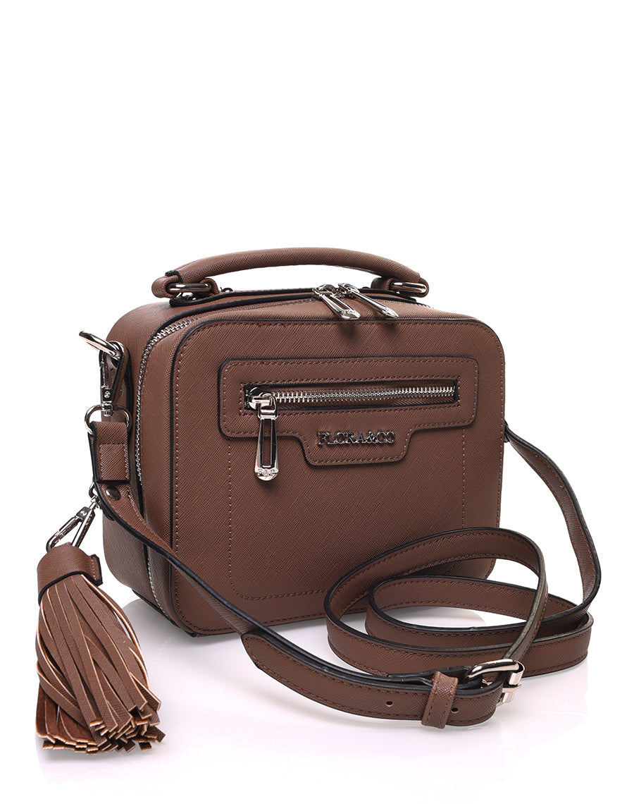 Sac bandoulière carré rigide type mallette marron