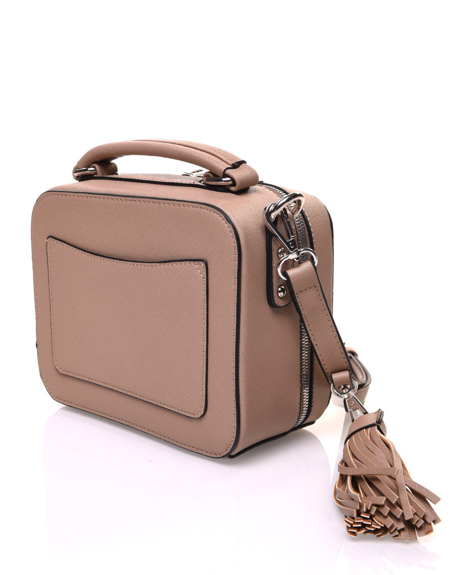 Sac bandoulière carré rigide type mallette marron glacé