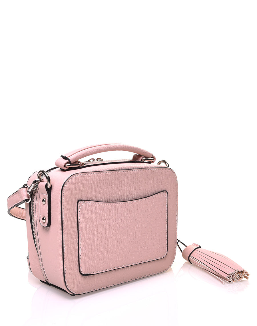 Sac bandoulière carré rigide type mallette rose pale