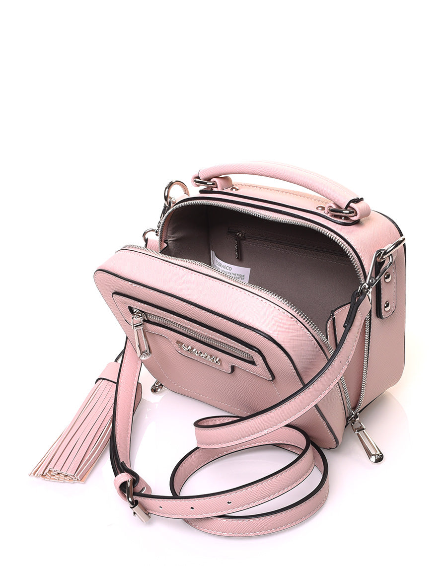 Sac bandoulière carré rigide type mallette rose pale