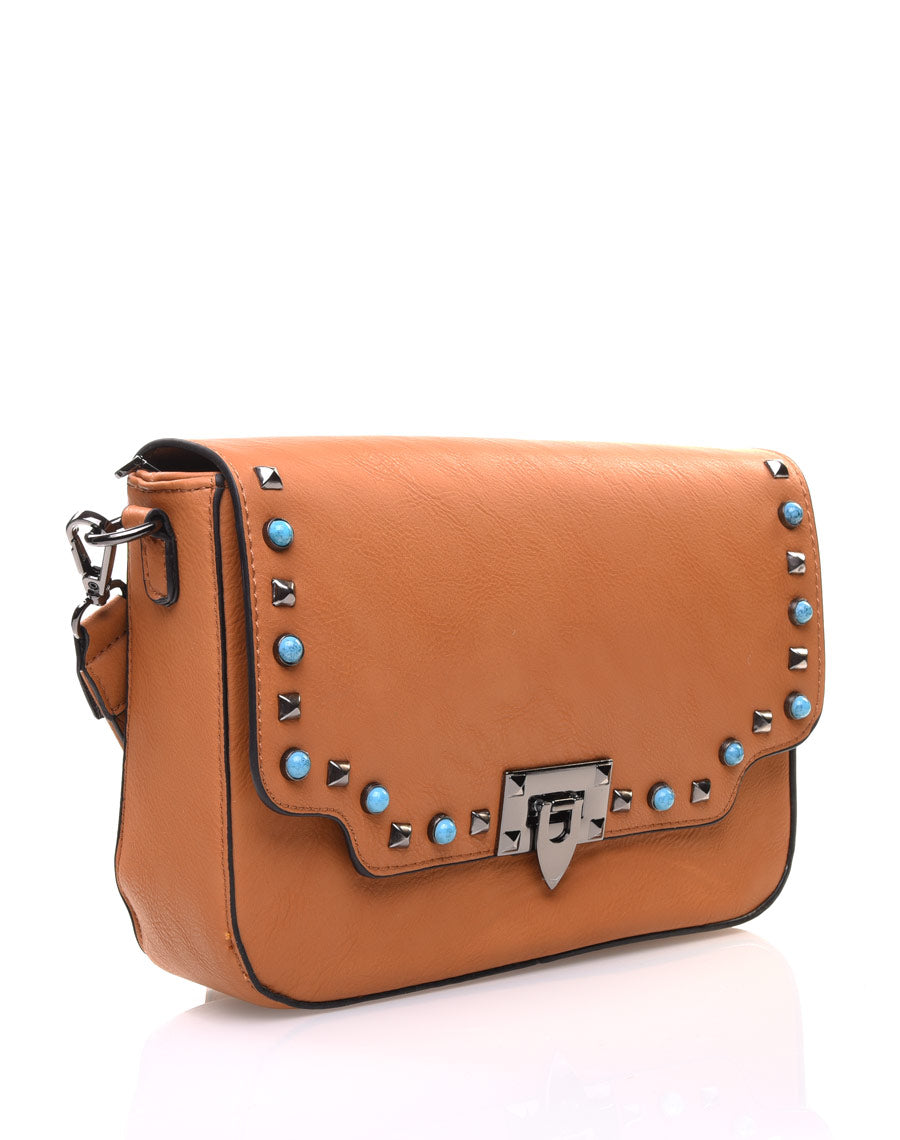 Sac bandoulière clouté camel