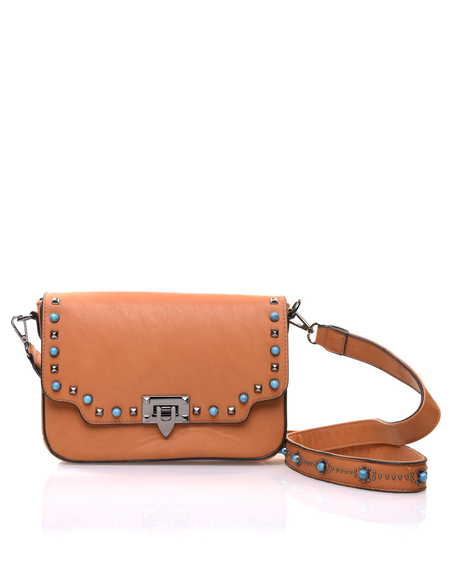 Sac bandoulière clouté camel