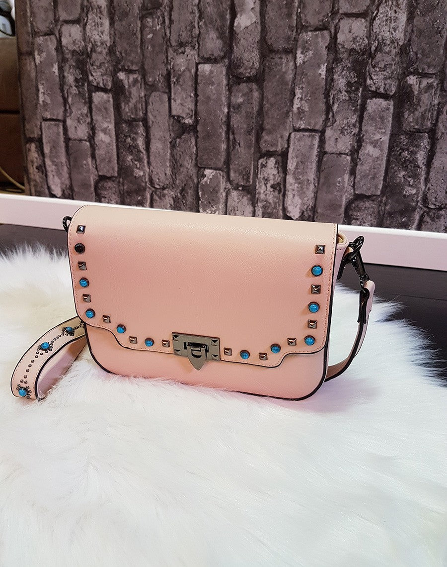 Sac bandoulière clouté rose