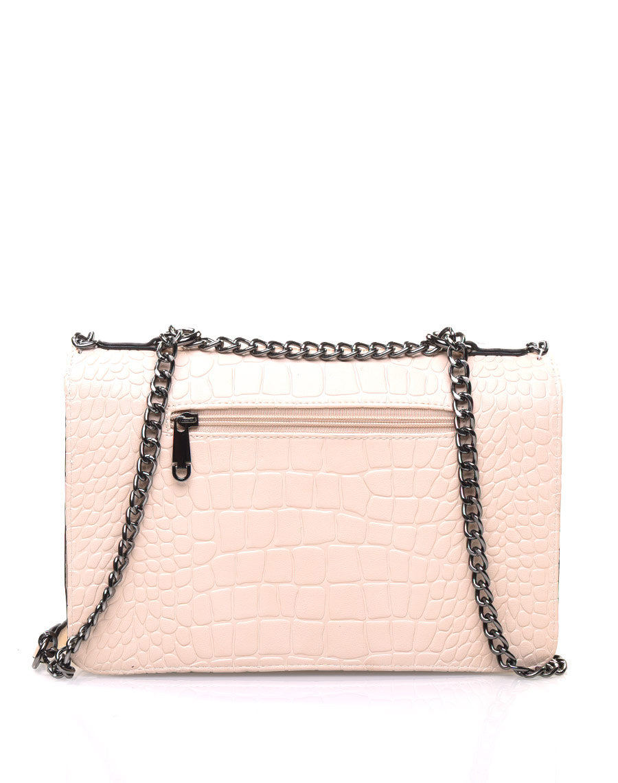 Sac bandoulière effet croco chaine beige
