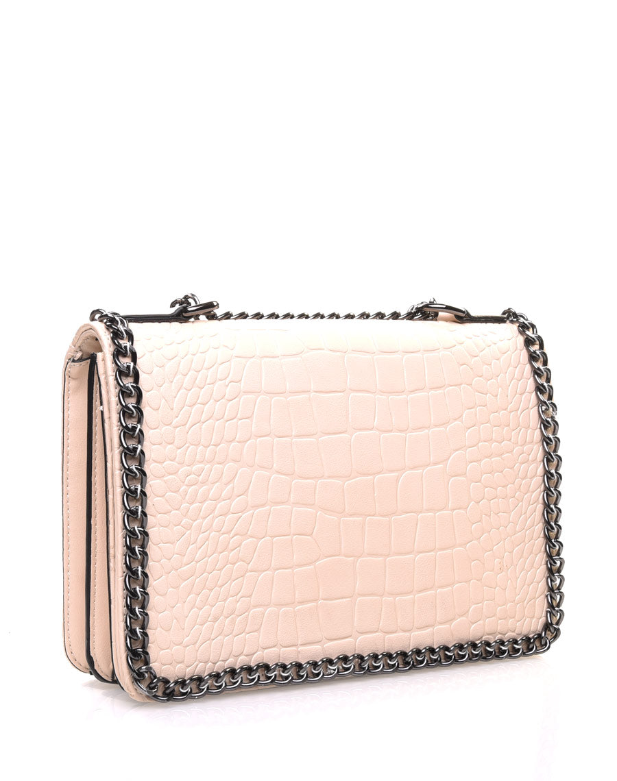 Sac bandoulière effet croco chaine beige