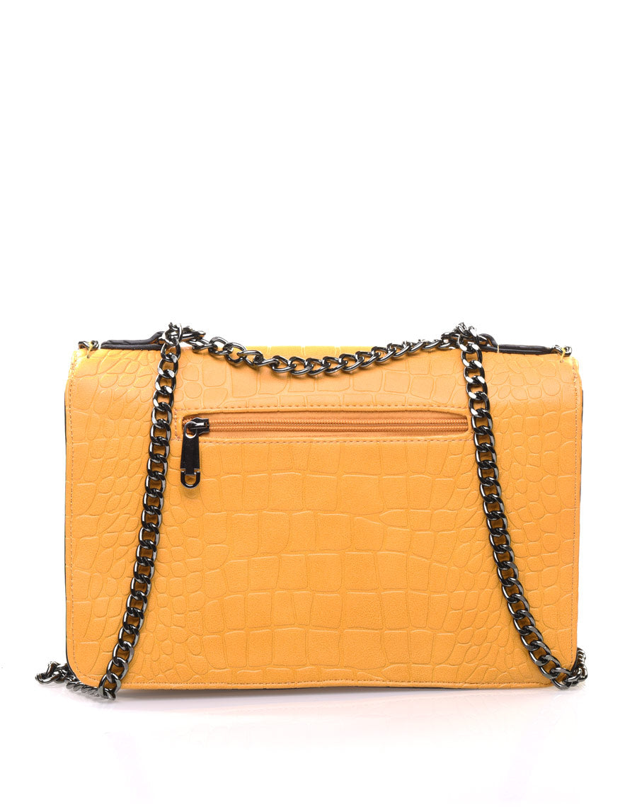Sac bandoulière effet croco chaine jaune