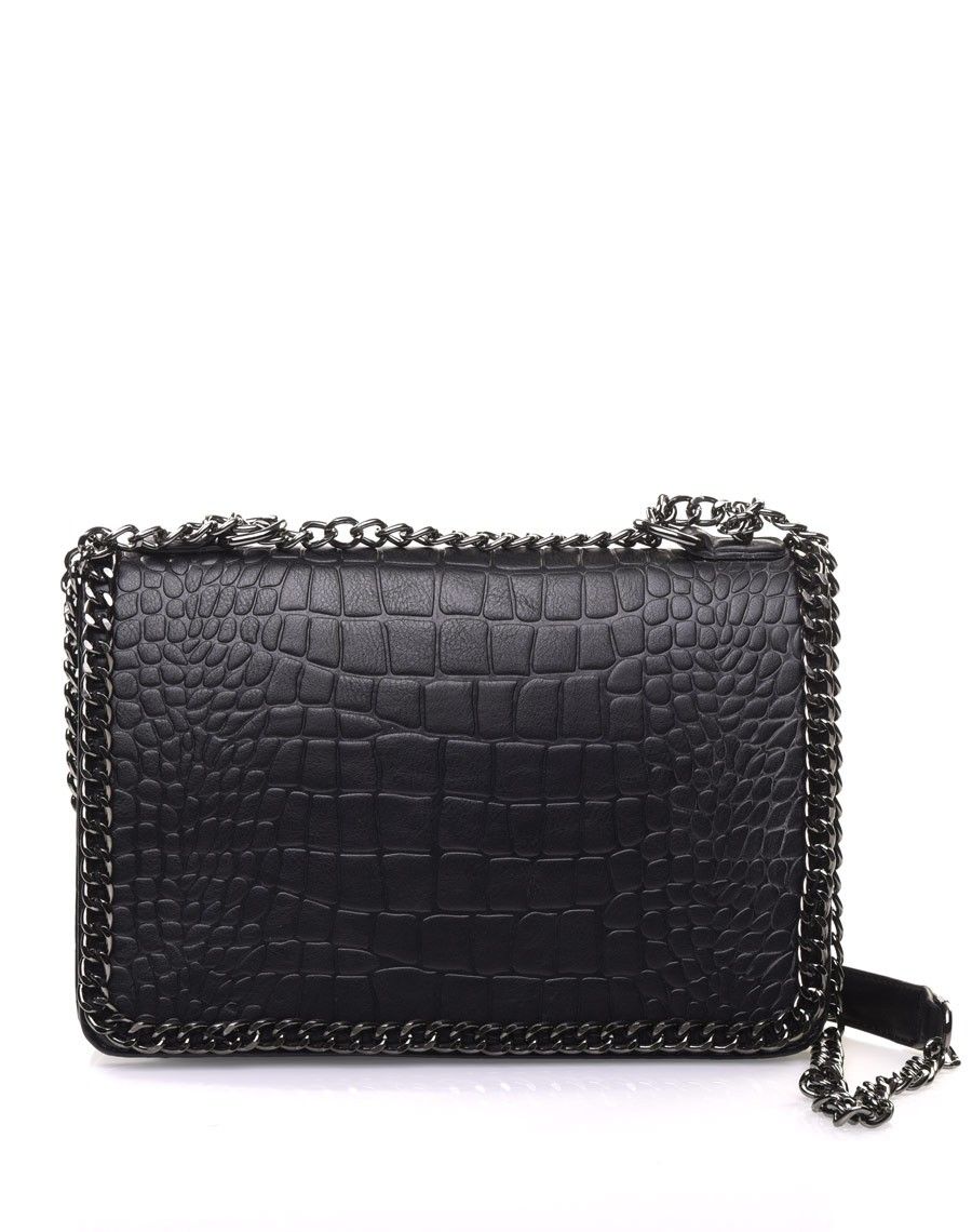 Sac bandoulière effet croco chaine noir