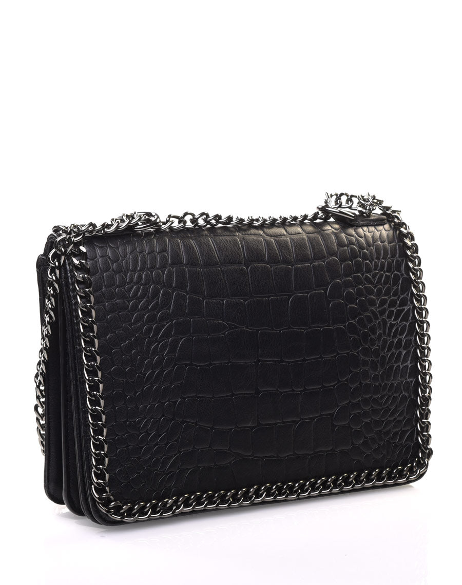 Sac bandoulière effet croco chaine noir