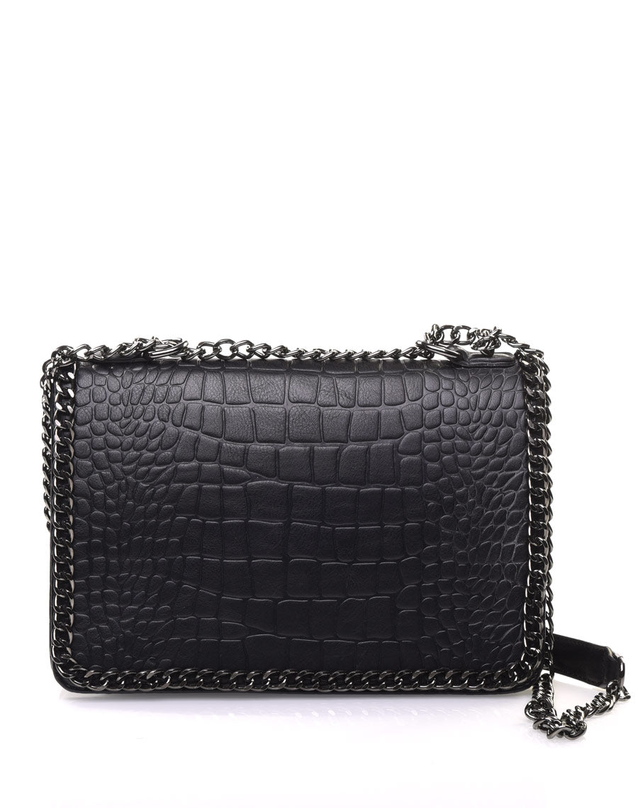 Sac bandoulière effet croco chaine noir