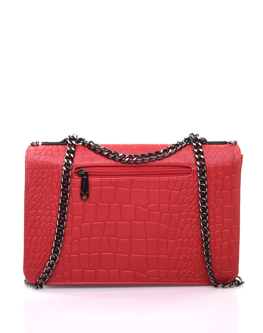 Sac bandoulière effet croco chaine rouge