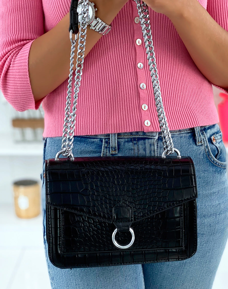 Sac bandoulière effet croco noir