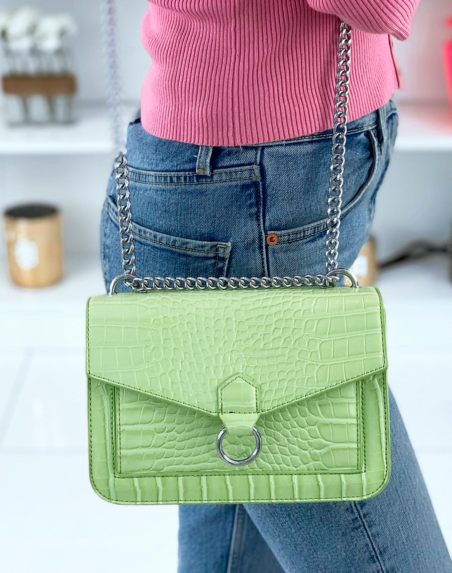 Sac bandoulière effet croco vert pomme