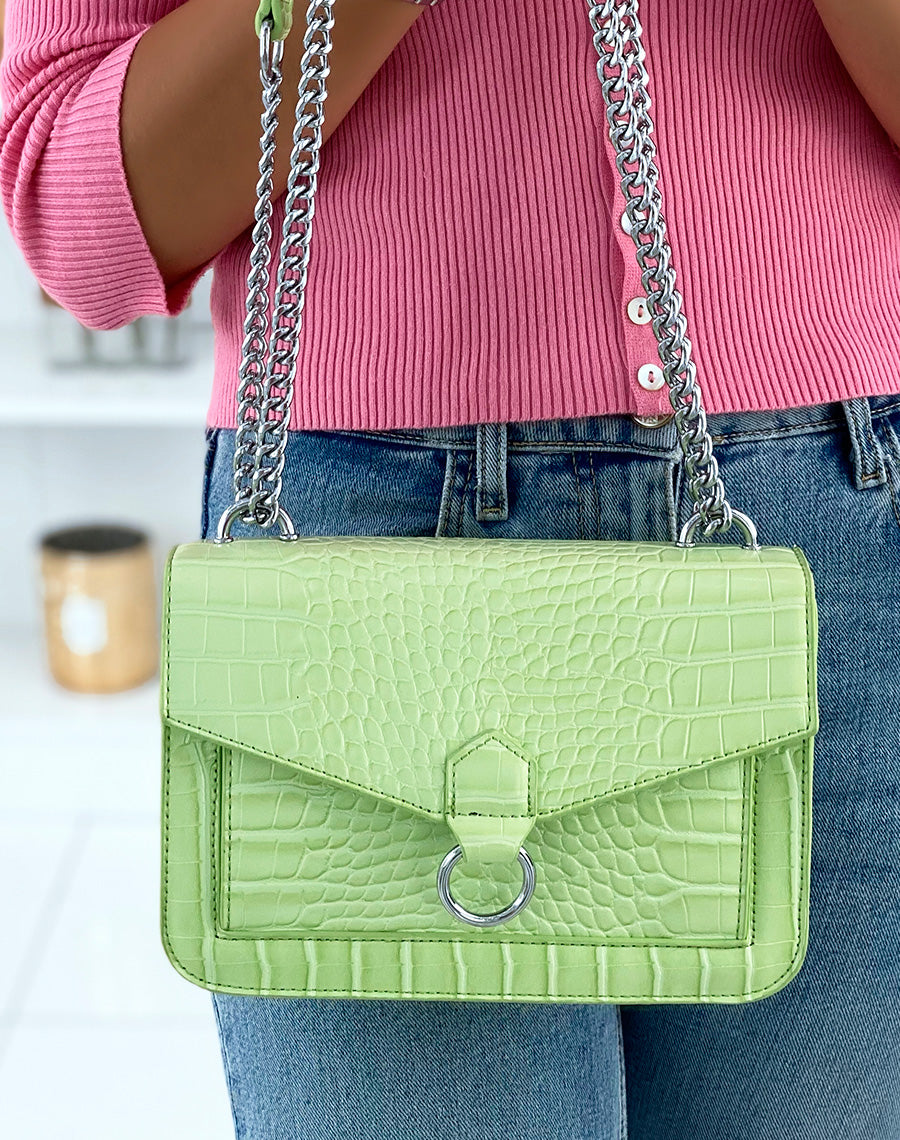 Sac bandoulière effet croco vert pomme