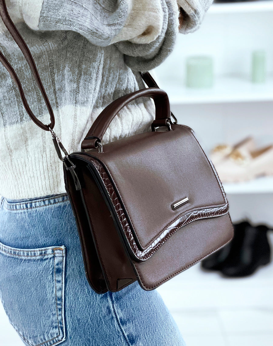 Sac bandoulière marron à détail coco