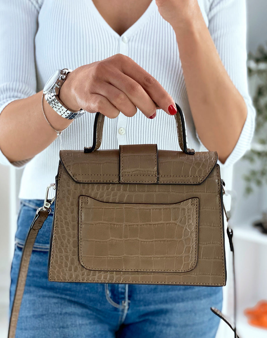 Sac à bandoulière mini taupe effet croco