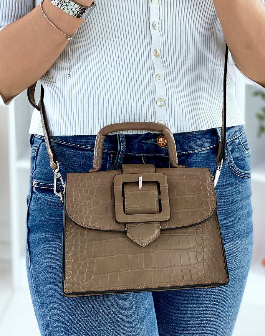 Sac à bandoulière mini taupe effet croco