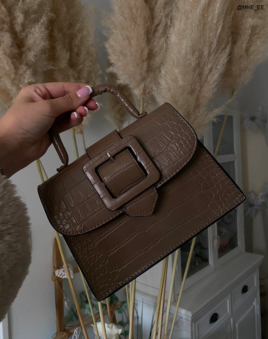 Sac à bandoulière mini taupe effet croco