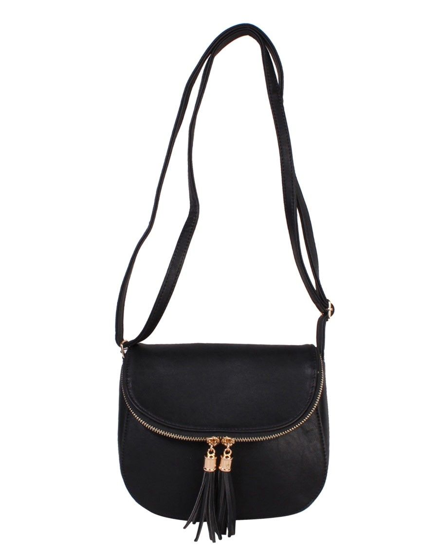 Sac bandoulière noir avec pampilles