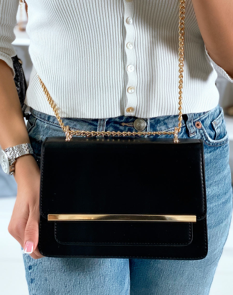 Sac à bandoulière noir avec un liseré doré