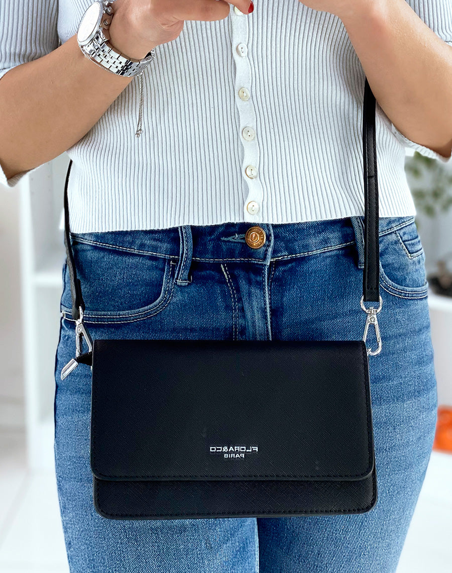 Sac à bandoulière noir à détail argenté