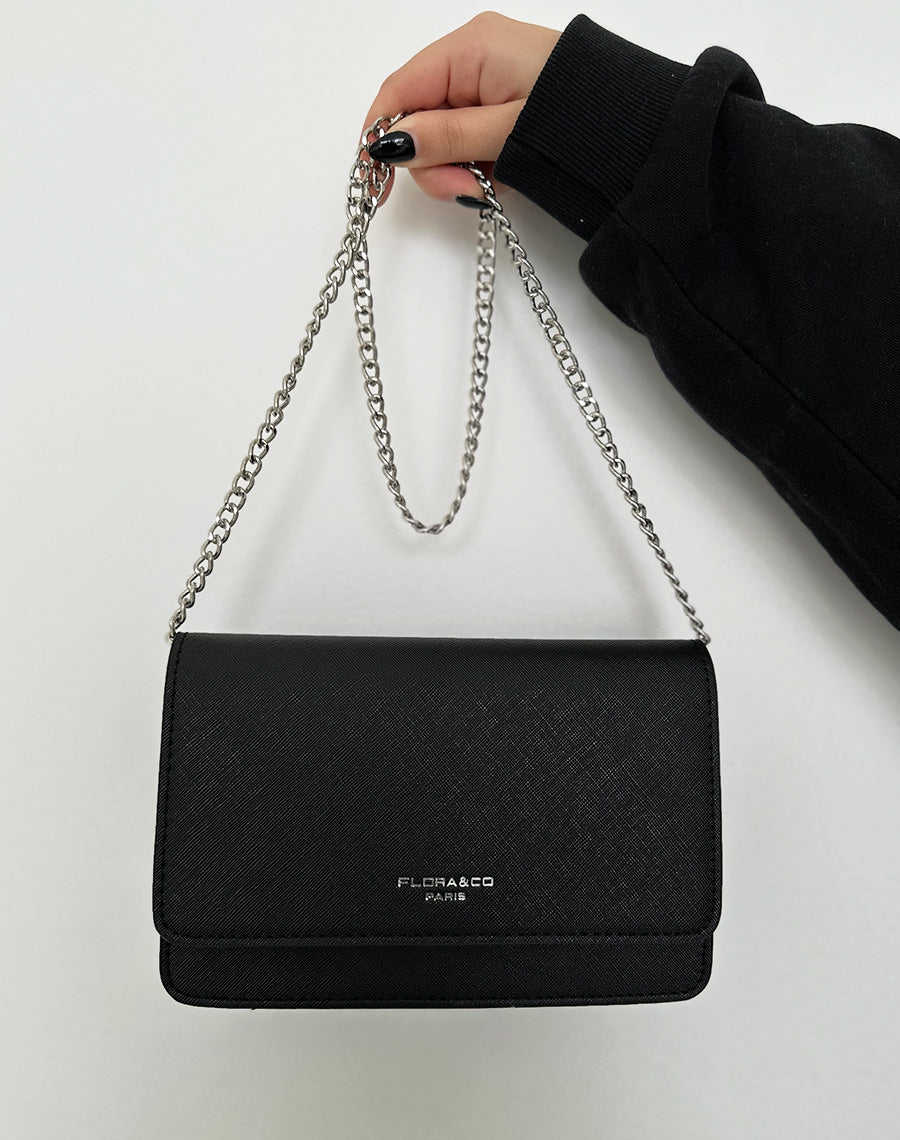 Sac à bandoulière noir à détail argenté