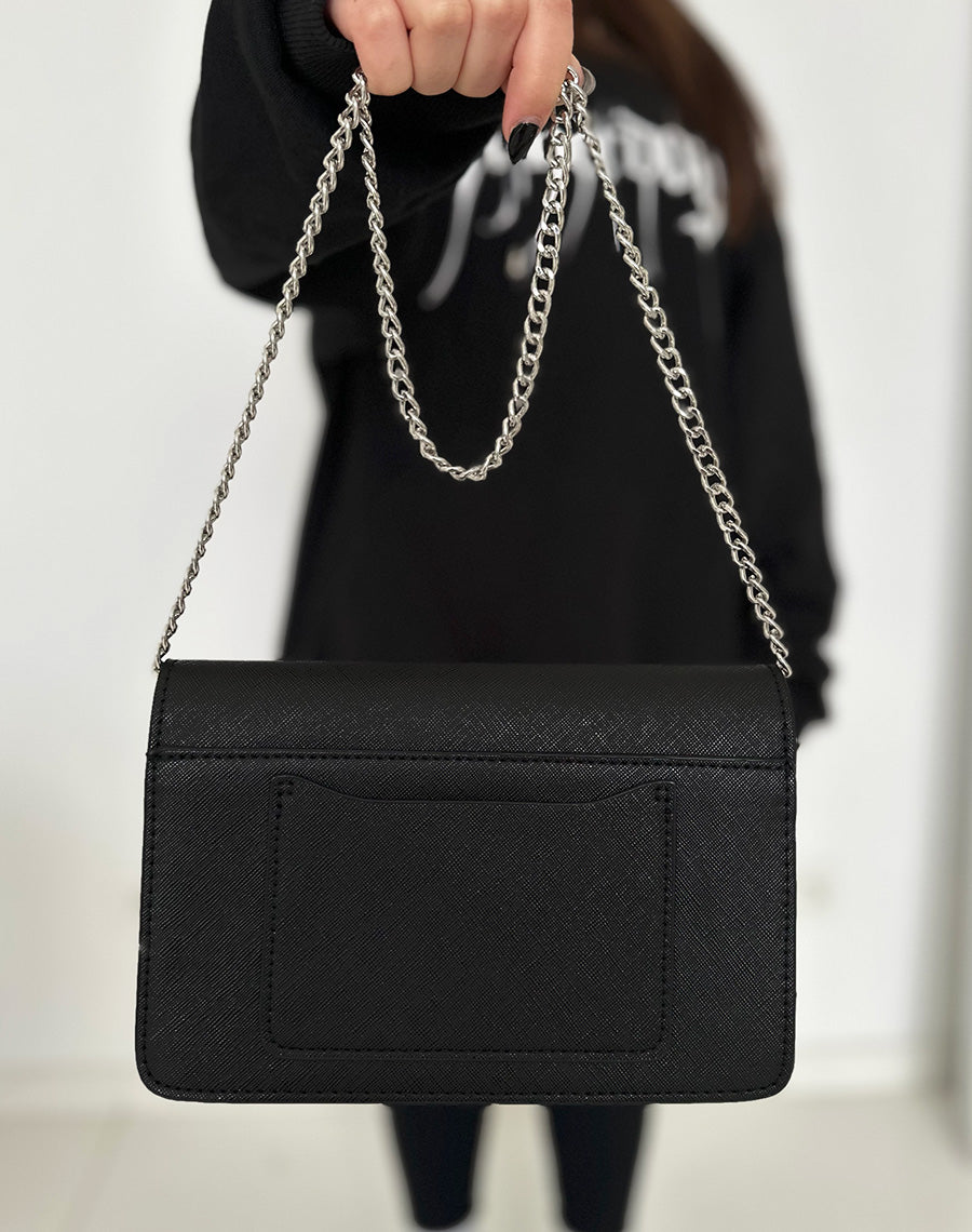 Sac à bandoulière noir à détail argenté