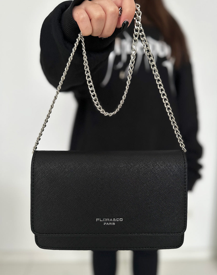 Sac à bandoulière noir à détail argenté