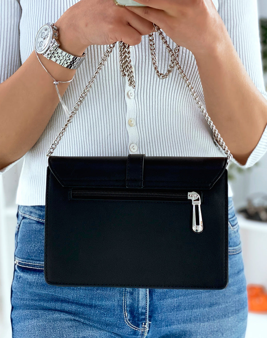 Sac à bandoulière noir à détail argenté