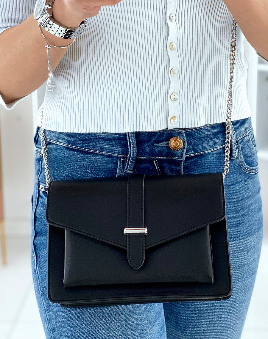 Sac à bandoulière noir à détail argenté
