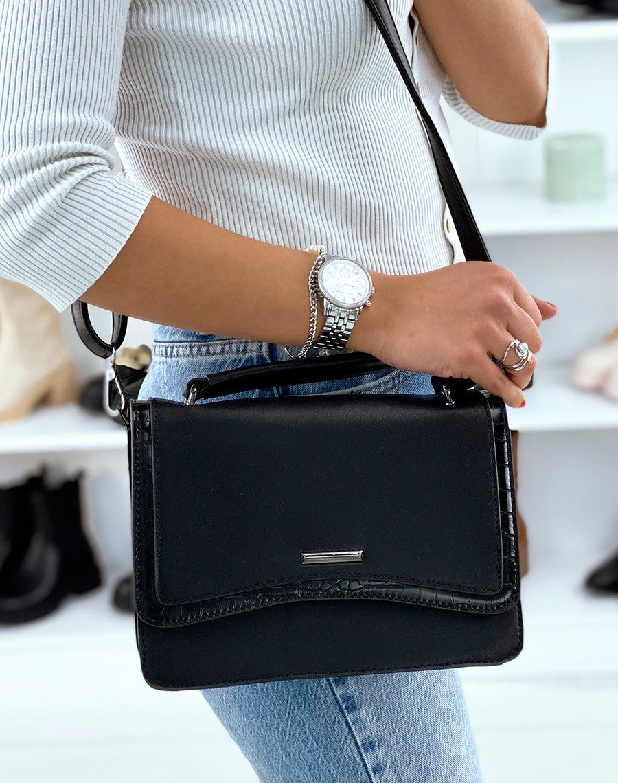 Sac bandoulière noir à détail coco