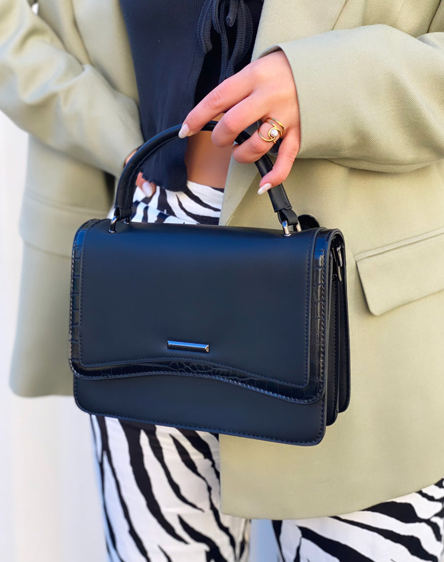 Sac bandoulière noir à détail coco