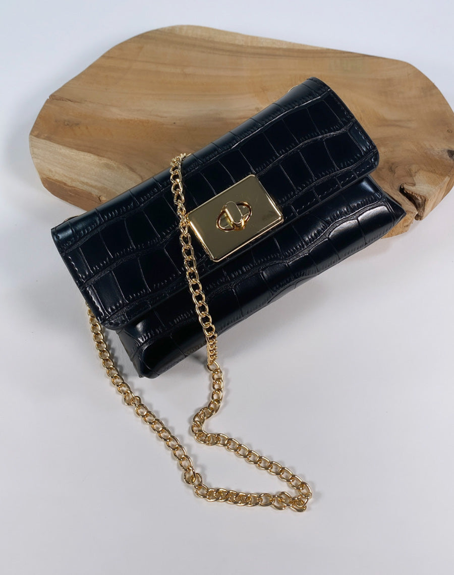 Sac bandoulière noir effet croco