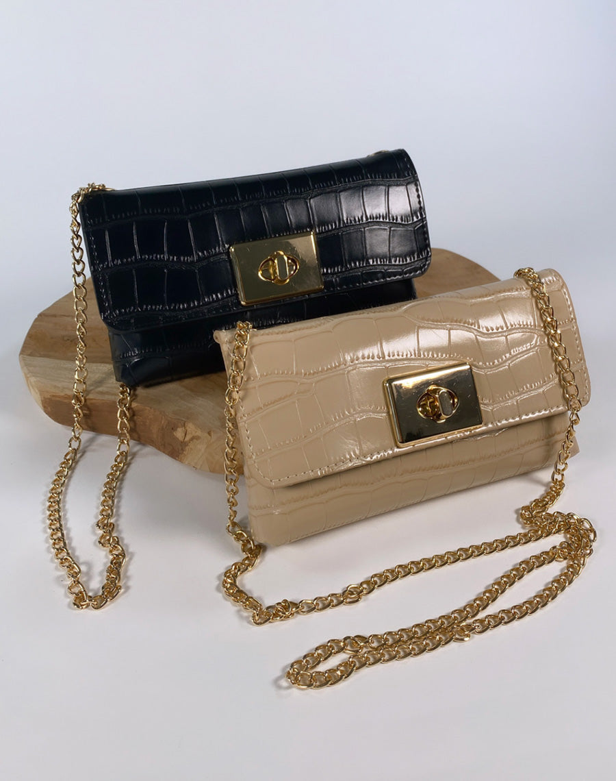 Sac bandoulière noir effet croco