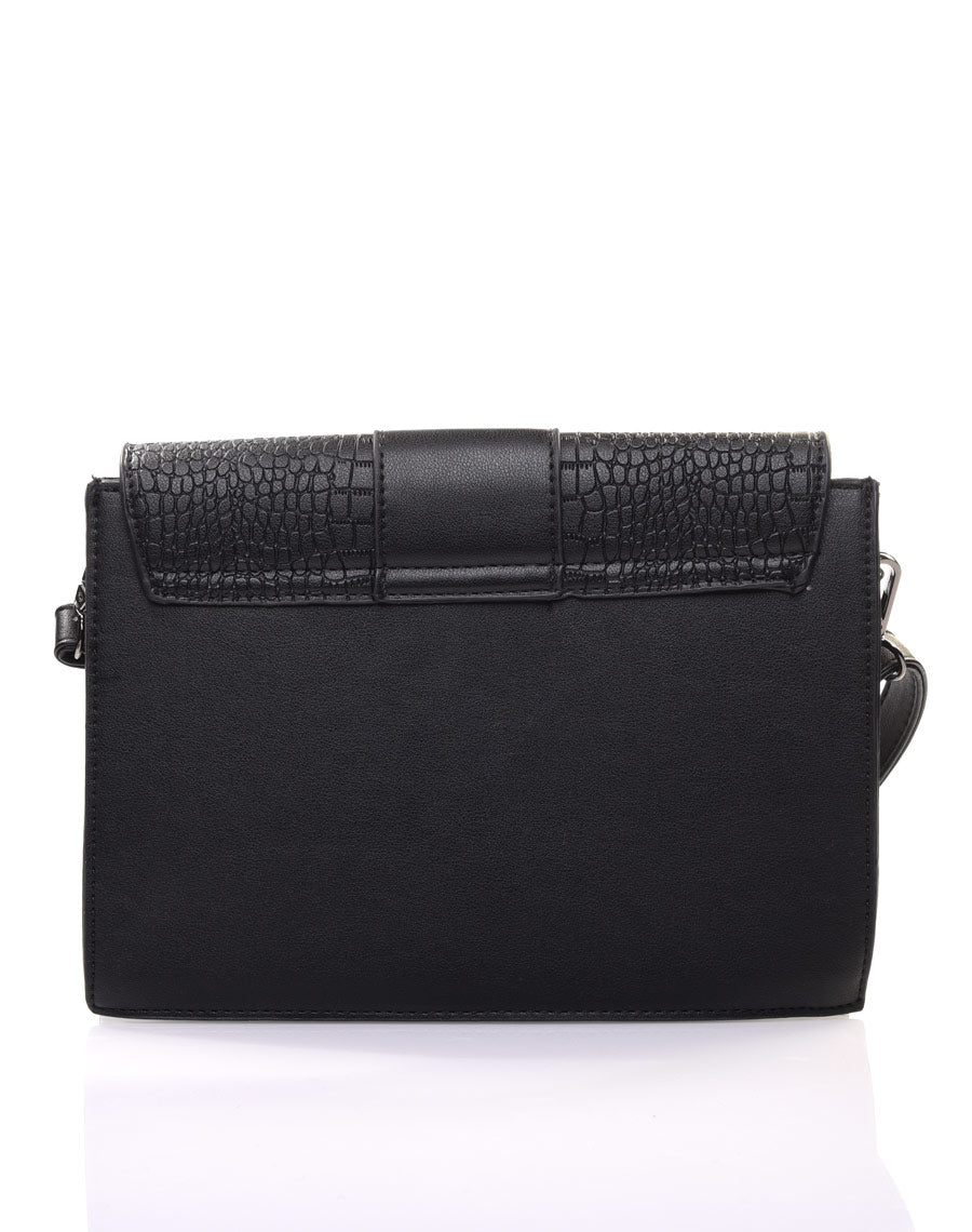 Sac bandoulière noir effet croco
