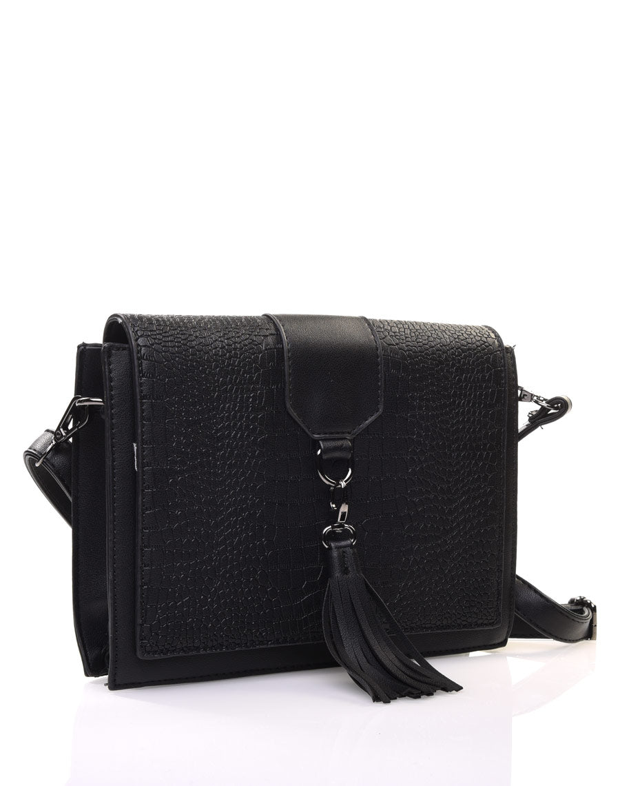 Sac bandoulière noir effet croco