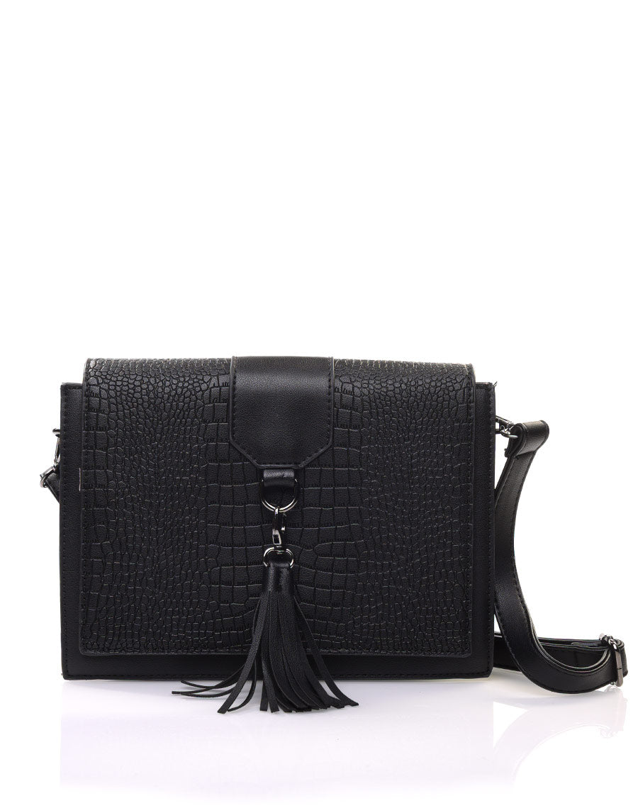 Sac bandoulière noir effet croco