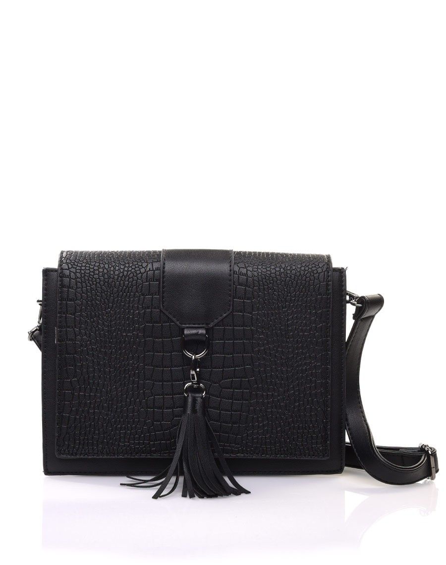 Sac bandoulière noir effet croco