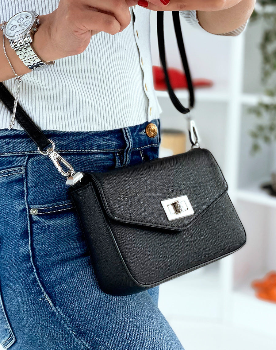 Sac bandoulière noir effet grainé