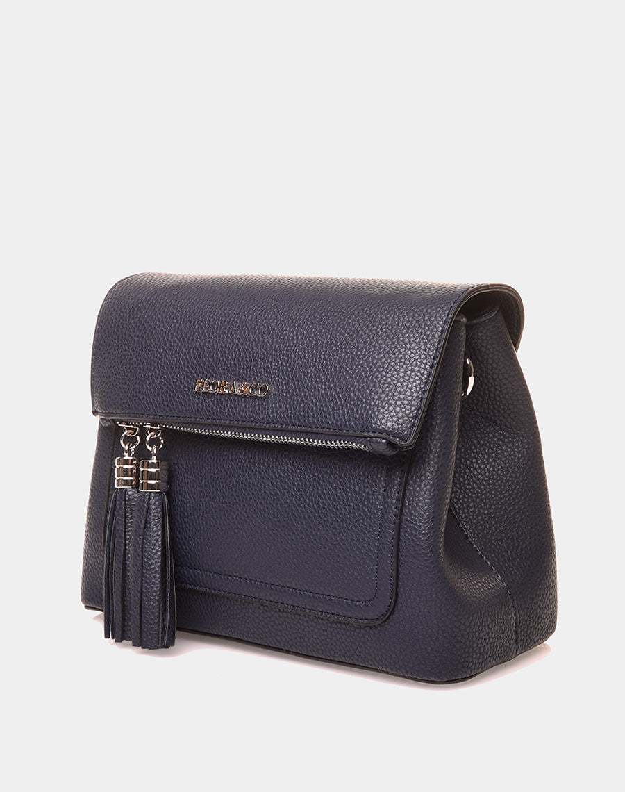 Sac à bandoulière à pom-pom bleu