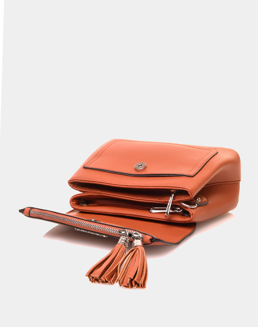 Sac à bandoulière à pom-pom camel