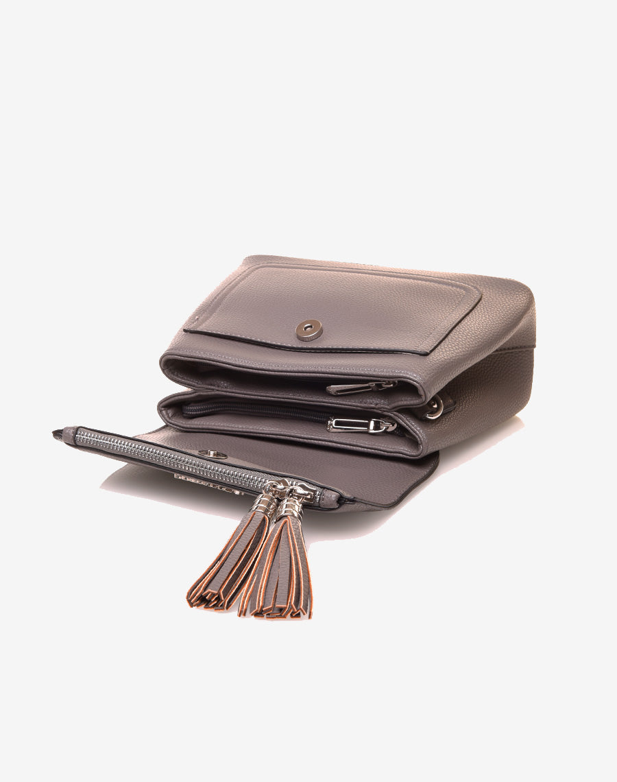 Sac à bandoulière à pom-pom gris