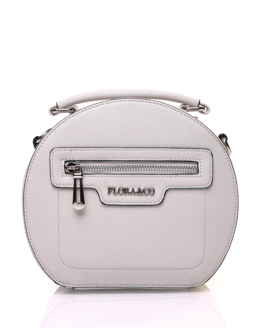 Sac bandoulière rond rigide type mallette gris clair
