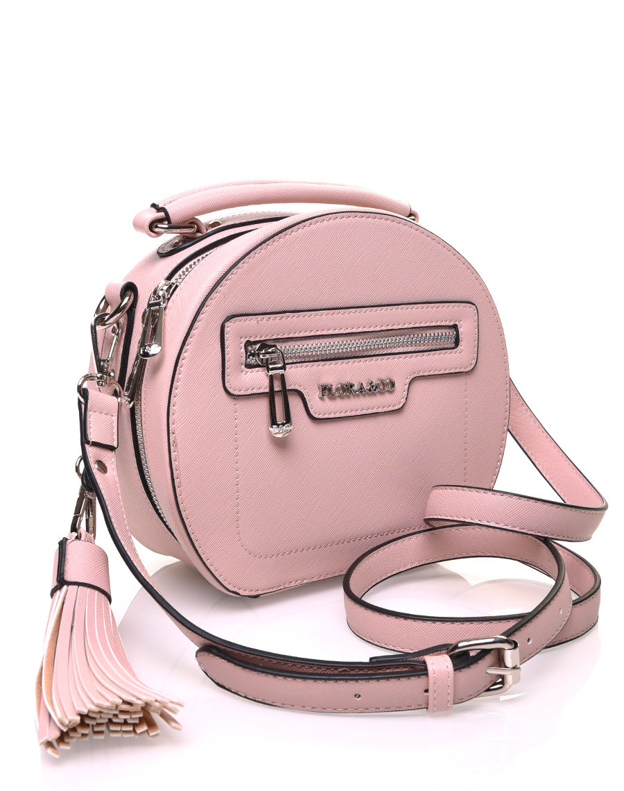 Sac bandoulière rond rigide type mallette rose pale