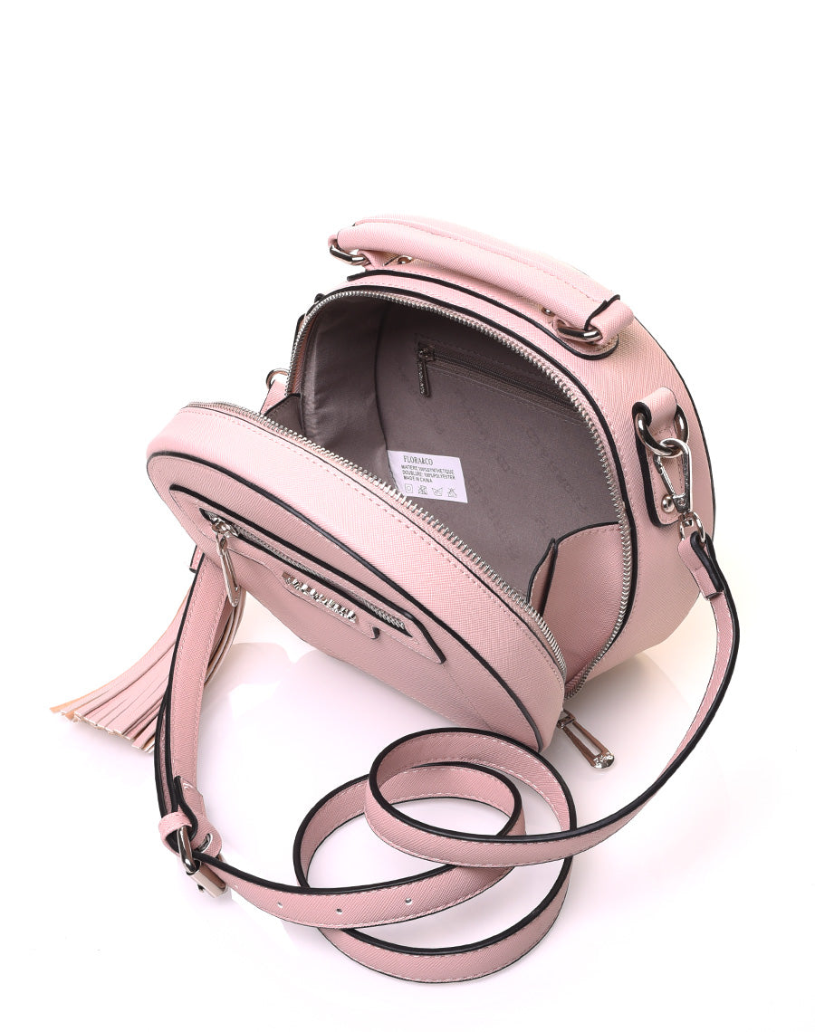 Sac bandoulière rond rigide type mallette rose pale