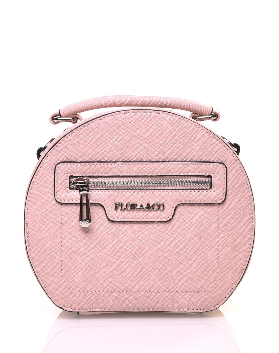 Sac bandoulière rond rigide type mallette rose pale