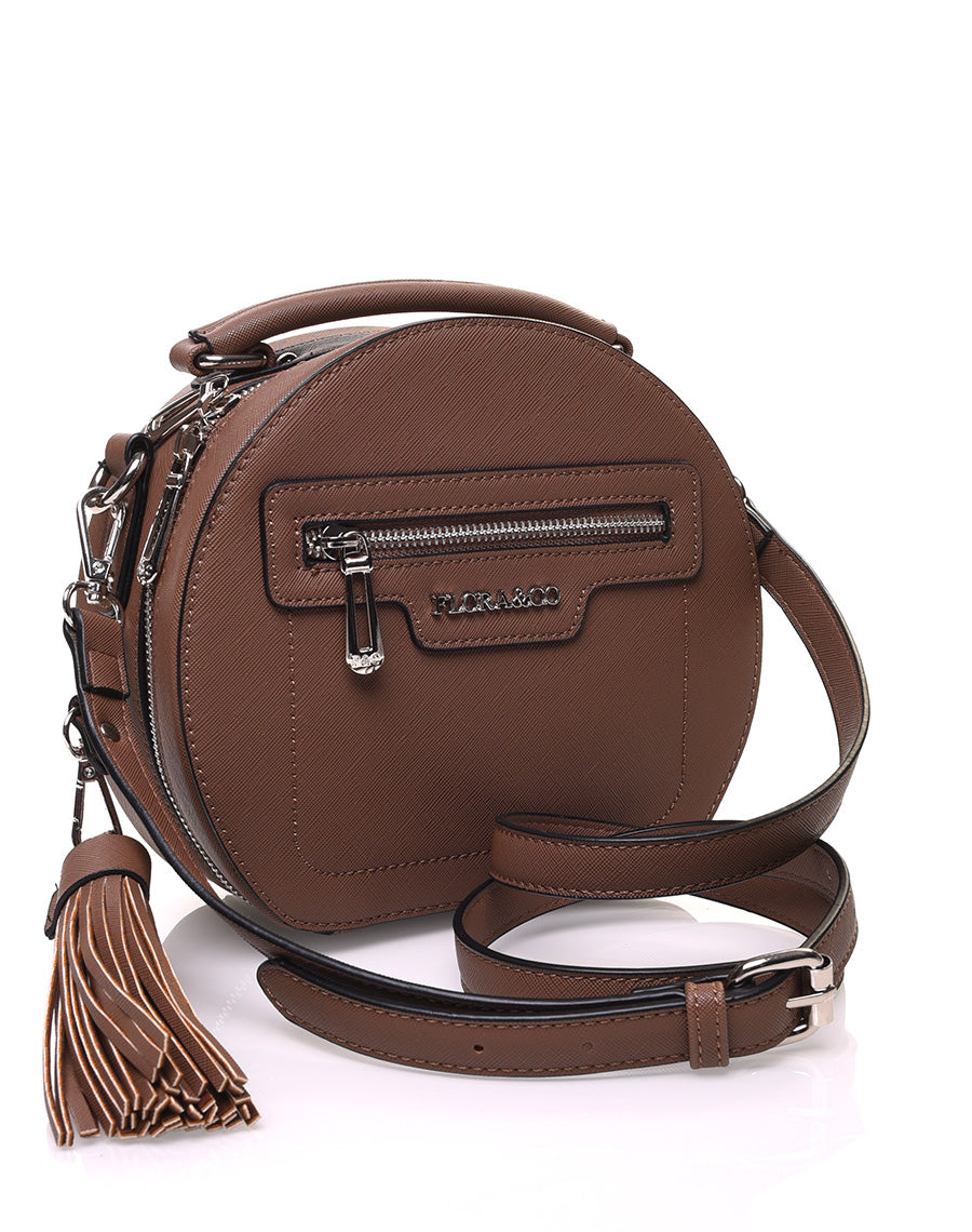 Sac bandoulière rond rigide type mallette taupe