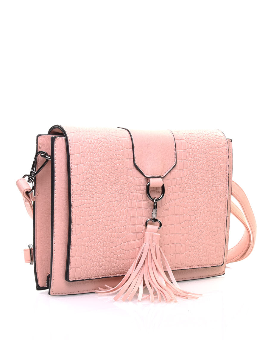 Sac bandoulière rose effet croco