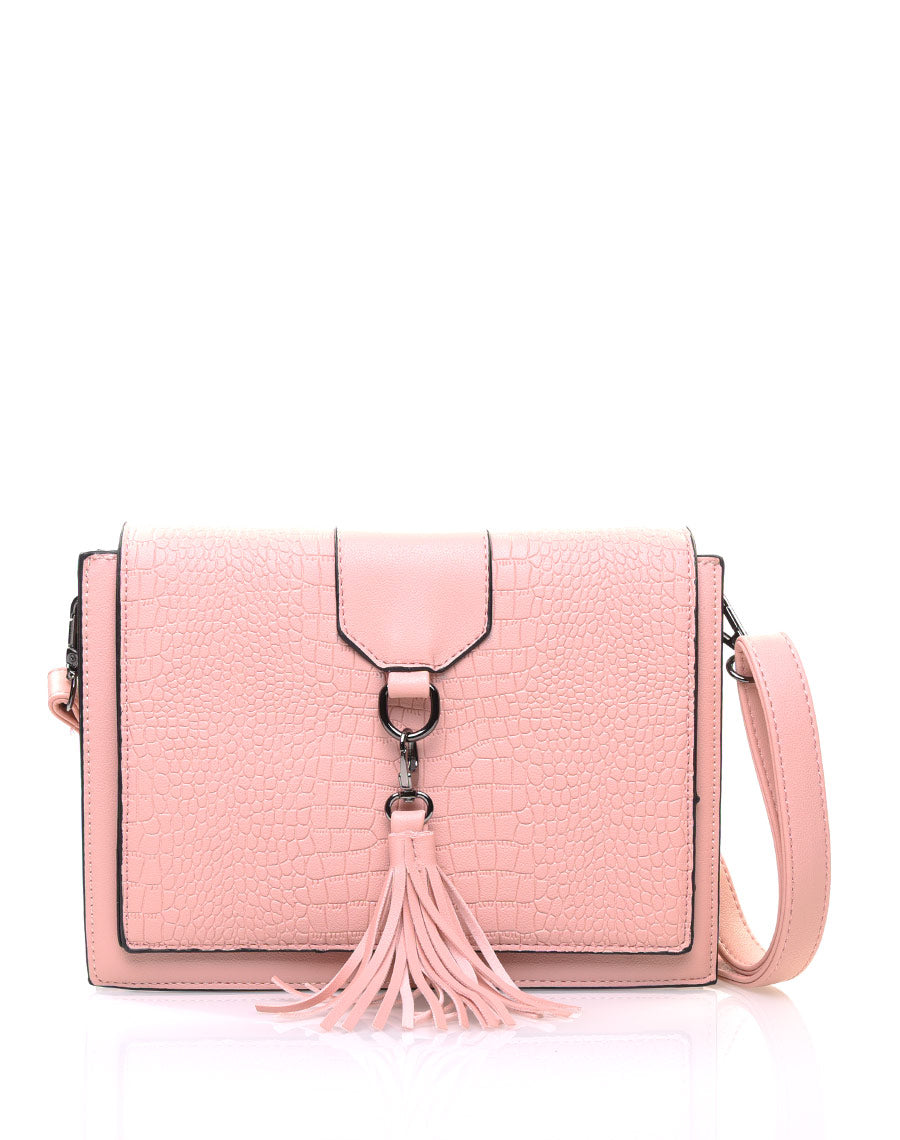 Sac bandoulière rose effet croco