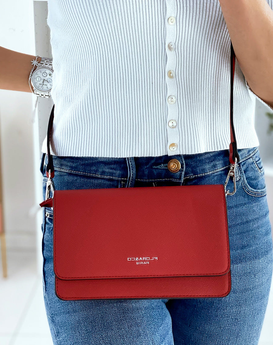 Sac à bandoulière rouge à détail argenté
